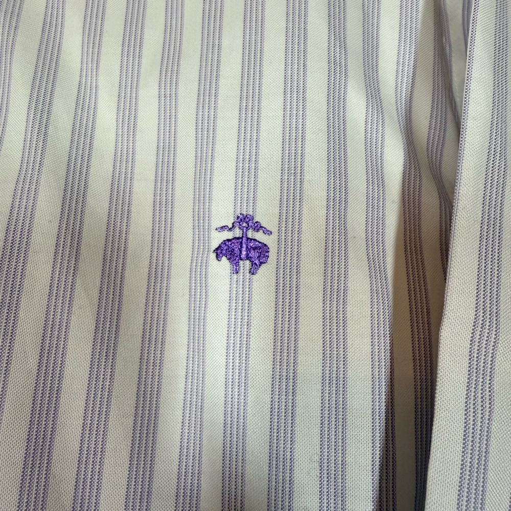 Men’s Brooks Brothers Purple and White Striped Dress Shirt 100% Supima cotton. - Picture 3 of 5